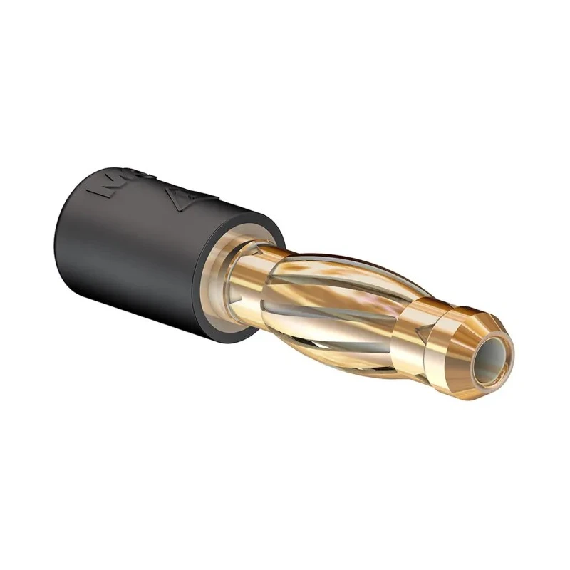Staubli Black Test Connector Adapter, Brass Contacts, Gold Plated, 4 mm Plug to 2 mm Socket 24.0106-21
