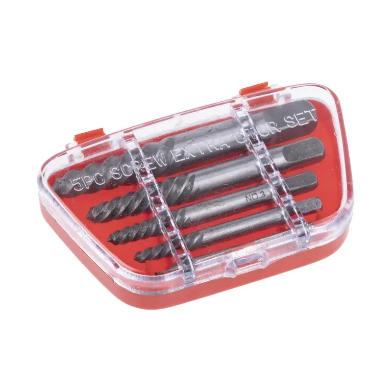 RS PRO 5 Piece Plastic Alloy Steel Screw Extractor Set 446-853, Spiral Fluted, M3–M18, HRC 50–60, Plastic Case