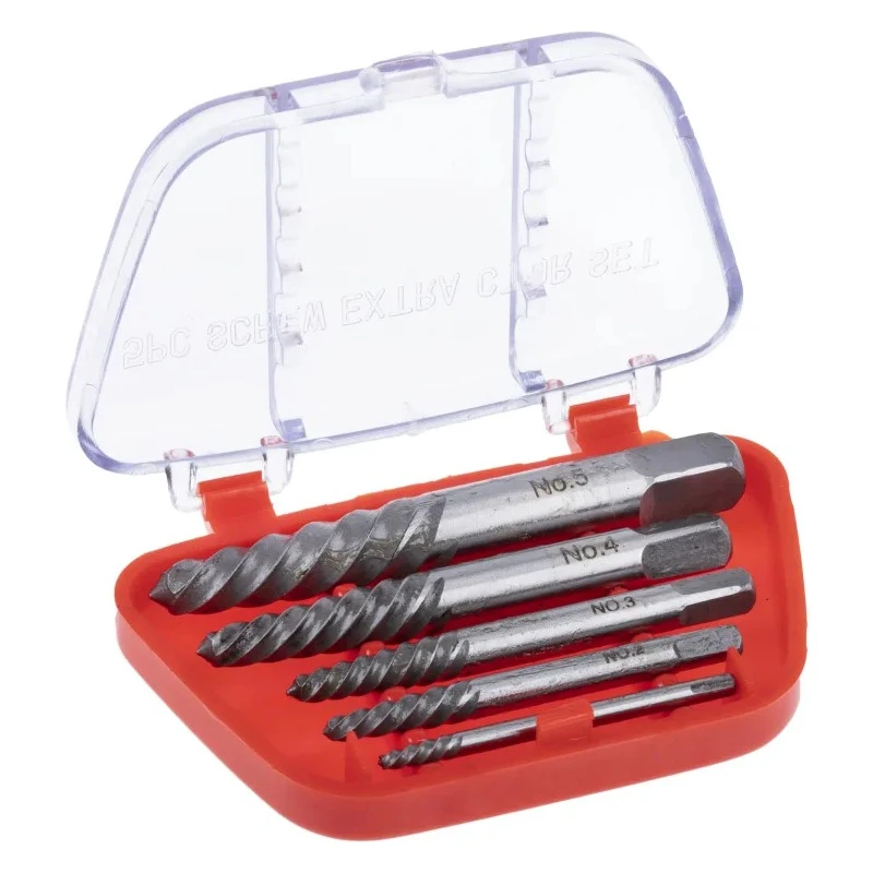 RS PRO 5 Piece Plastic Alloy Steel Screw Extractor Set 446-853, Spiral Fluted, M3–M18, HRC 50–60, Plastic Case