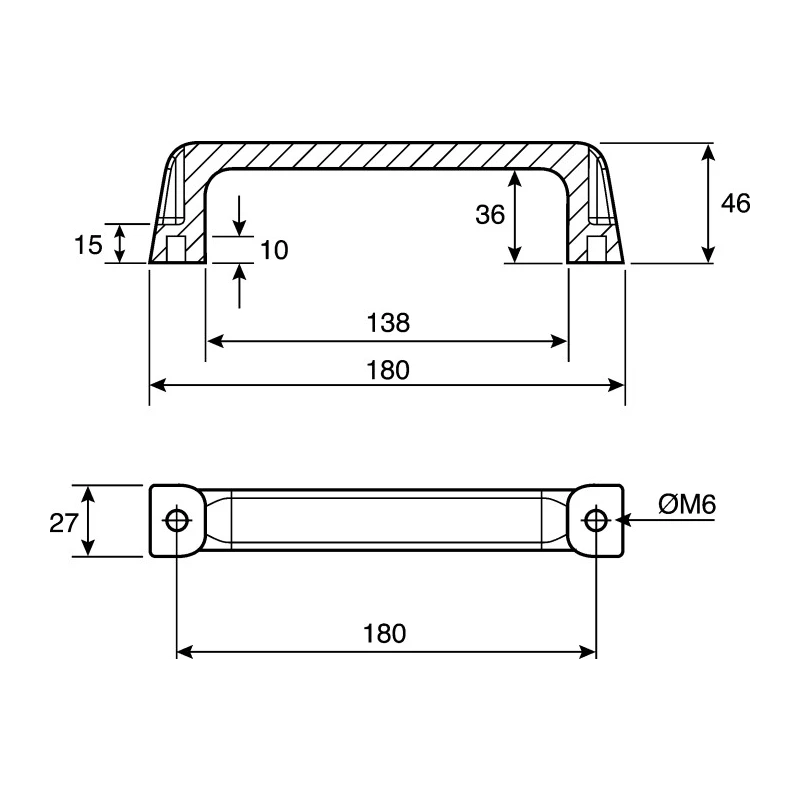 RS PRO Matt Black Plastic Drawer Handle, Fibreglass Reinforced Nylon, 180 mm Length, 45 mm Height, 27 mm Width, Arch 456-579