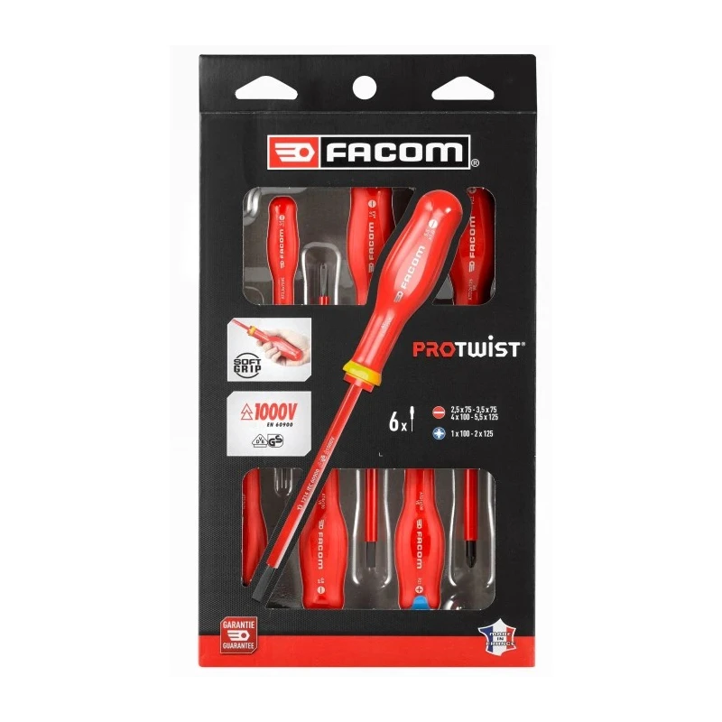 Facom PROTWIST 1000V Insulated Pozidriv Screwdriver Set, 6 Pieces ATDVE.J6PB