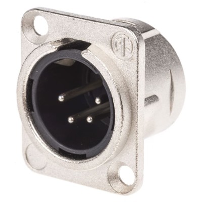 Neutrik Panel XLR Connector, Straight, 4 Way, 50V, Silver over Nickel Plating, Panel Mount, NC4MD-L-1