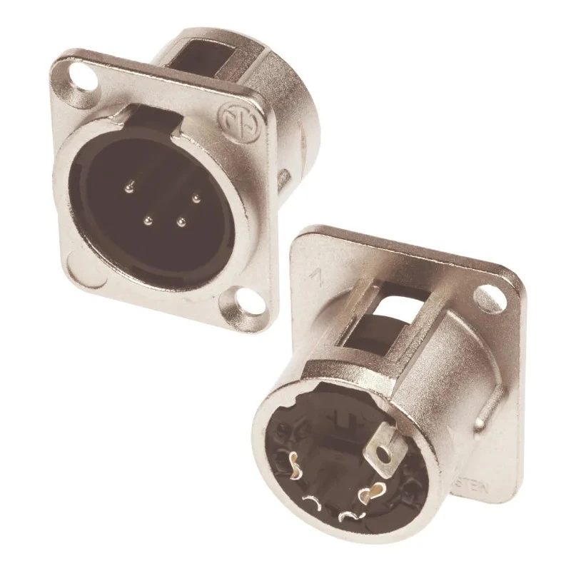 Neutrik Panel XLR Connector, Straight, 4 Way, 50V, Silver over Nickel Plating, Panel Mount, NC4MD-L-1