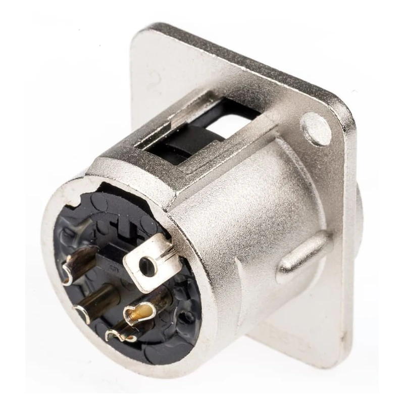 Neutrik Panel XLR Connector, Straight, 4 Way, 50V, Silver over Nickel Plating, Panel Mount, NC4MD-L-1