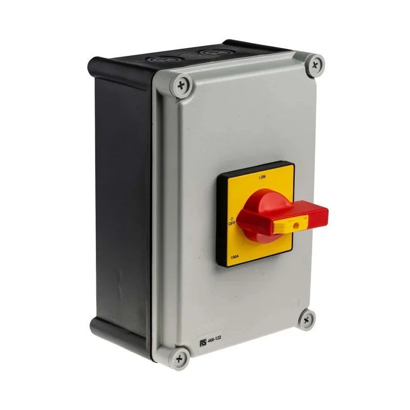 RS PRO 4-Pole DIN Rail Isolator Switch, 100A, 45 kW, IP65, 3 Phase, Red Handle, Model IP65