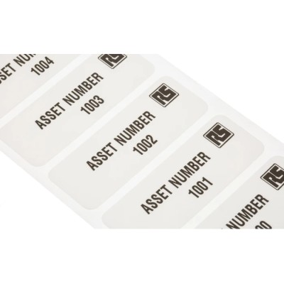 RS PRO Pre-Printed Adhesive Asset Labels, 2999 Pcs, 58 x 22 mm, Black on White, Adhesive, 494-540