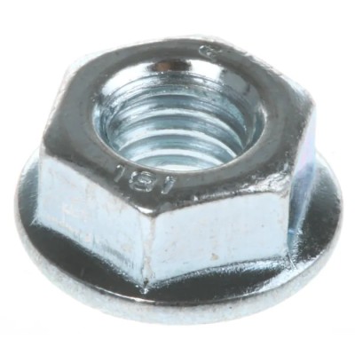 RS PRO Bright Zinc Stainless Steel Flanged Hex Nut M6, 14.2mm Flange DIN 6923, Right Hand Thread, 8mm Hex, 6mm Height 275-478