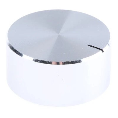 RS PRO Potentiometer Knob, 29 mm Diameter, Silver, Aluminium, Circular Shaft, Grub Screw, 6.4 mm Shaft, 14 mm Height 498-924