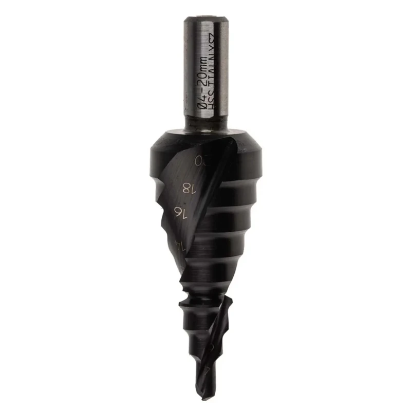 EXACT High Speed Steel Step Drill Bit, 4 to 12 mm Range, Hex Shank, Titanium Aluminium Nitride Finish, 4407022