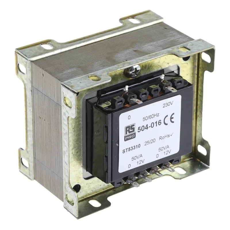 RS PRO Chassis Mount Transformer 2 Outputs 200 VA 12 V AC 230 V AC 504-016