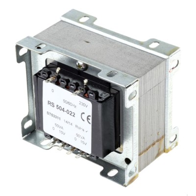 RS PRO 2 Output Chassis Mount Transformer 200 VA, 230 V ac Primary, 15 V ac Secondary, 504-022