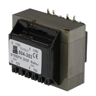 RS PRO 24 V AC PCB Transformer Through Hole, 2 Output, Dual Secondary Dual Primary, 2 x 115 V AC Primary, 82% 504-353