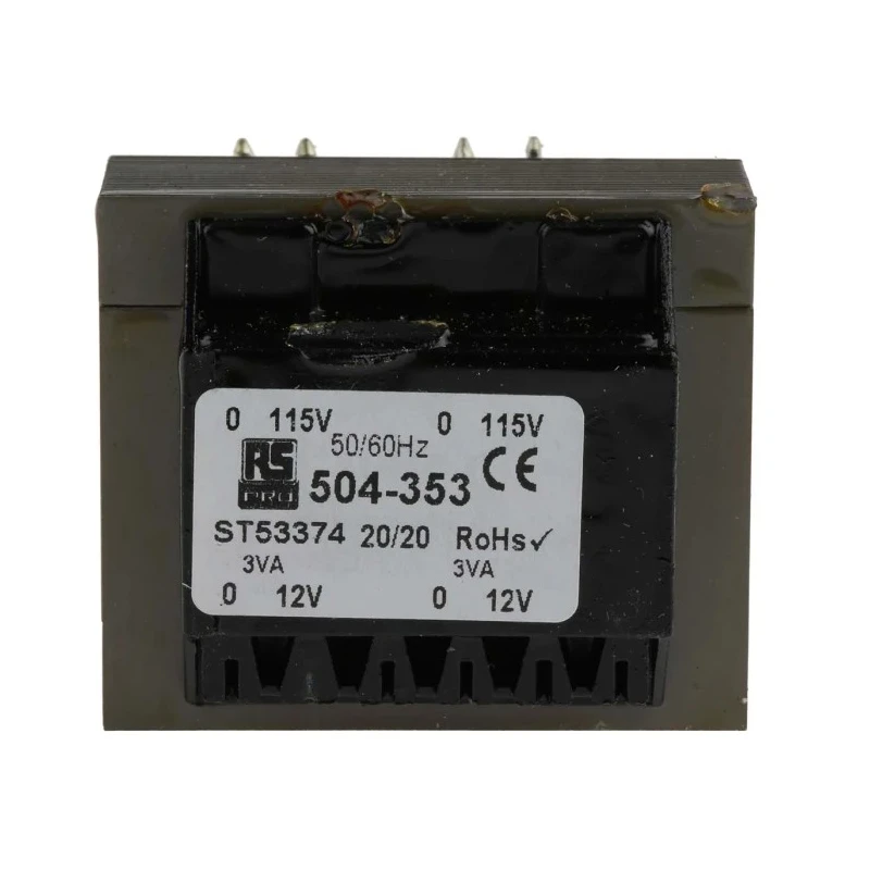 RS PRO 24 V AC PCB Transformer Through Hole, 2 Output, Dual Secondary Dual Primary, 2 x 115 V AC Primary, 82% 504-353