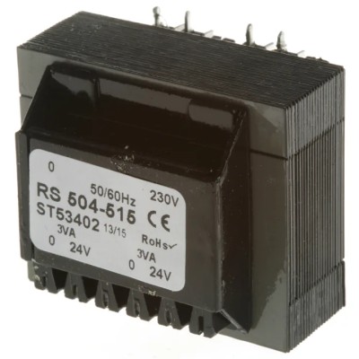 RS PRO PCB Transformer 2 Output 5 to 24 V AC, Through Hole, 12 VA, Dual Secondary, 230 V AC Primary, 43×45×30.41 mm 504-515