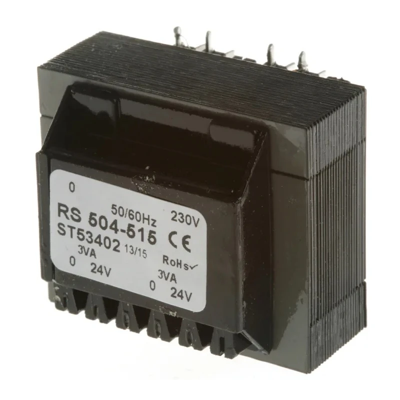 RS PRO PCB Transformer 2 Output 5 to 24 V AC, Through Hole, 12 VA, Dual Secondary, 230 V AC Primary, 43×45×30.41 mm 504-515
