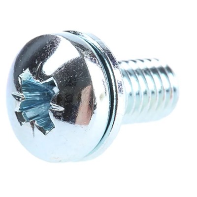 RS PRO Bright Zinc Steel Sems Screw, Pan Head, Spring Washer, M5 Thread, 16mm Length, Pozidriv BS 4183/DIN 127B 279-234