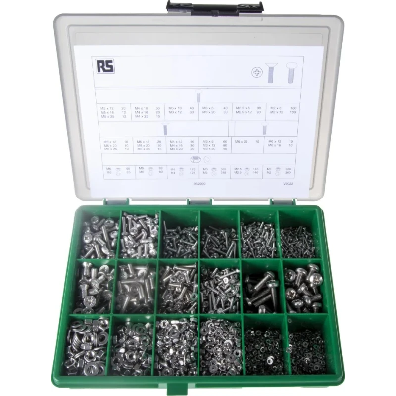 RS PRO Stainless Steel 3168 Piece Pozidriv Drive Machine Screw and Bolt Kit 281-984