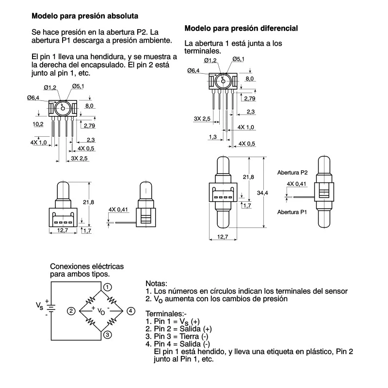 Honeywell 26PC Series Differential Pressure Sensor Wheatstone Bridge Output, Gauge/Differential 60 psi, 26PCBFA6D