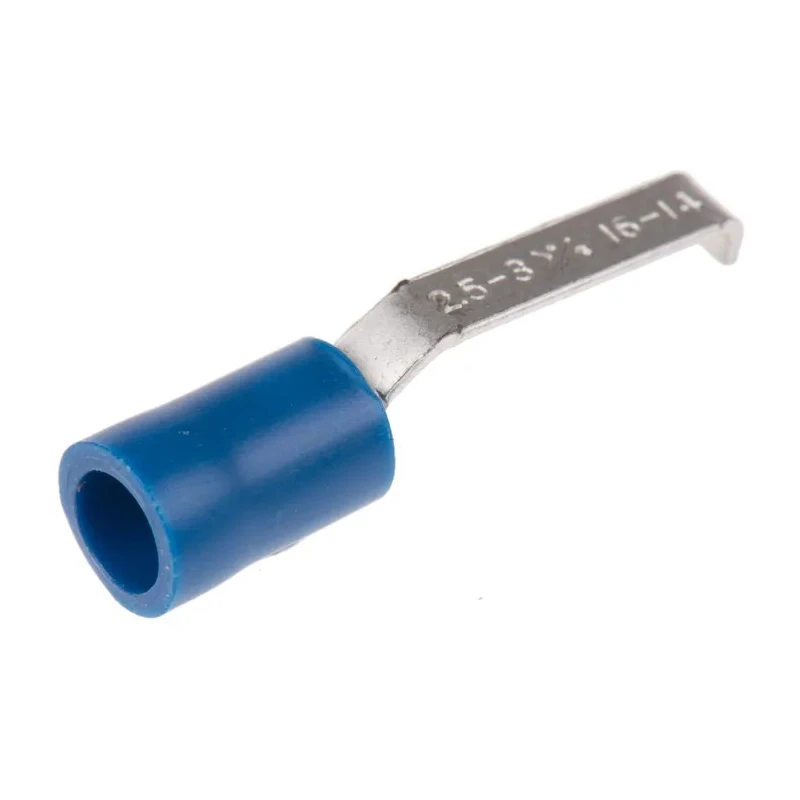 RS PRO Hooked Insulated Crimp Blade Terminal 17.6 mm Blade Length, 16 AWG to 14 AWG, Blue 534-727