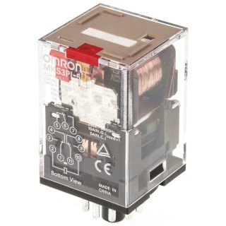 Omron PCB Relay 24V AC Coil 10A 3PDT Plug-In, Mechanical Indicator, MKS3PI-5 24VAC