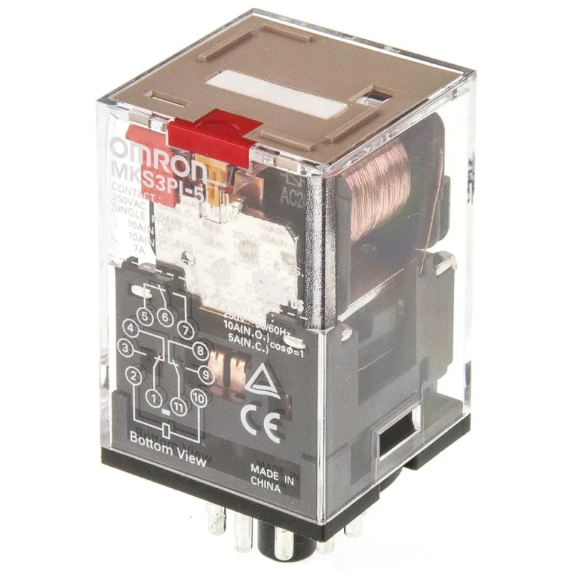 Omron PCB Relay 24V AC Coil 10A 3PDT Plug-In, Mechanical Indicator, MKS3PI-5 24VAC
