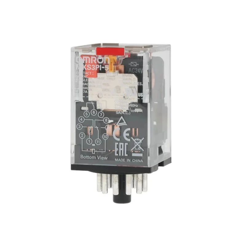 Omron PCB Relay 24V AC Coil 10A 3PDT Plug-In, Mechanical Indicator, MKS3PI-5 24VAC