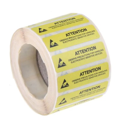 RS PRO Yellow Vinyl ESD Label, Attention Observe Precautions, Self-Adhesive, 45mm x 13mm, 1000 Labels, 550-549
