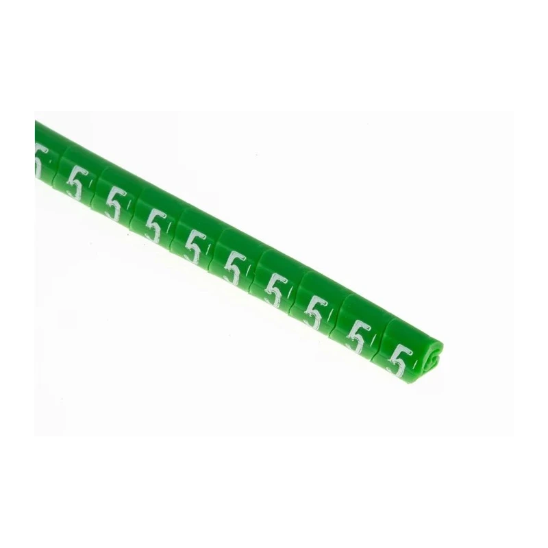 HellermannTyton Helagrip Slide-On Cable Marker, Pre-Printed "5", PVC, 1–3 mm Cable, Green/White, 3.5×3.3 mm, 901-10349