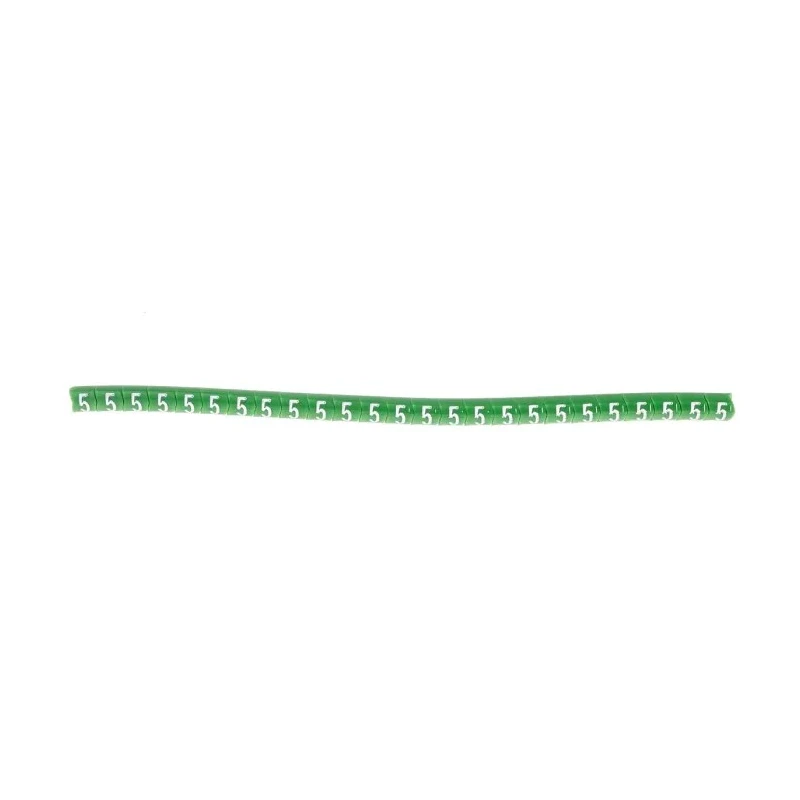 HellermannTyton Helagrip Slide-On Cable Marker, Pre-Printed "5", PVC, 1–3 mm Cable, Green/White, 3.5×3.3 mm, 901-10349