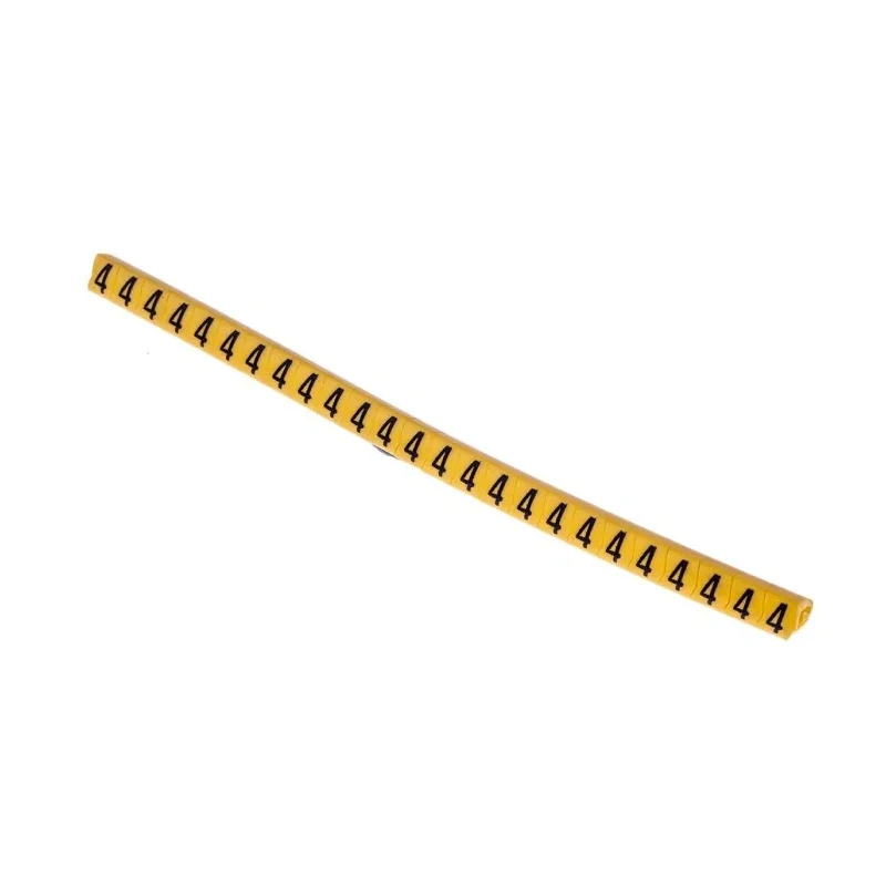 HellermannTyton Helagrip Slide-On Cable Marker, Pre-Printed '4', 2–5 mm Cable, PVC, Yellow/Black, 901-10360