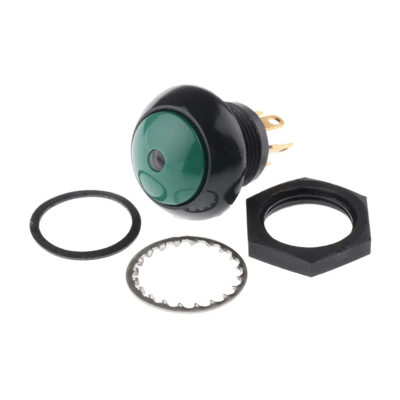 Otto Illuminated Push Button Switch, Green LED, 20 mm Cutout, SPDT, IP68, 28 V DC, 115 V AC, Momentary, Dome LP9-11131F25