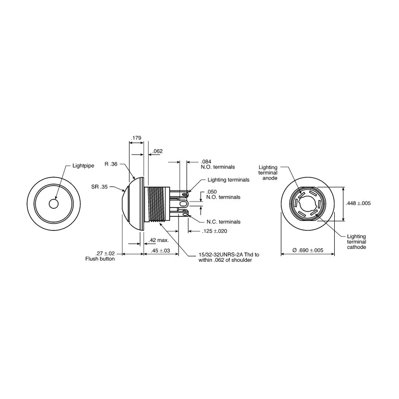 Otto Illuminated Push Button Switch, Green LED, 20 mm Cutout, SPDT, IP68, 28 V DC, 115 V AC, Momentary, Dome LP9-11131F25