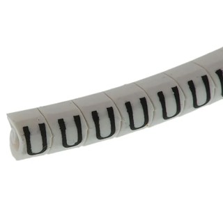 HellermannTyton Helagrip Slide-On Cable Marker Pre-Printed U, PVC, 2–5 mm Cable Diameter, White/Black HGDC2-5 U-PVC-WH