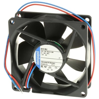 ebm-papst 8400 N Series Axial Fan , 12V DC, 33 m³/h, 300 mW, 25 mA Max, IP68, Brushless External Rotor Motor, 80 x 80 x 25 mm