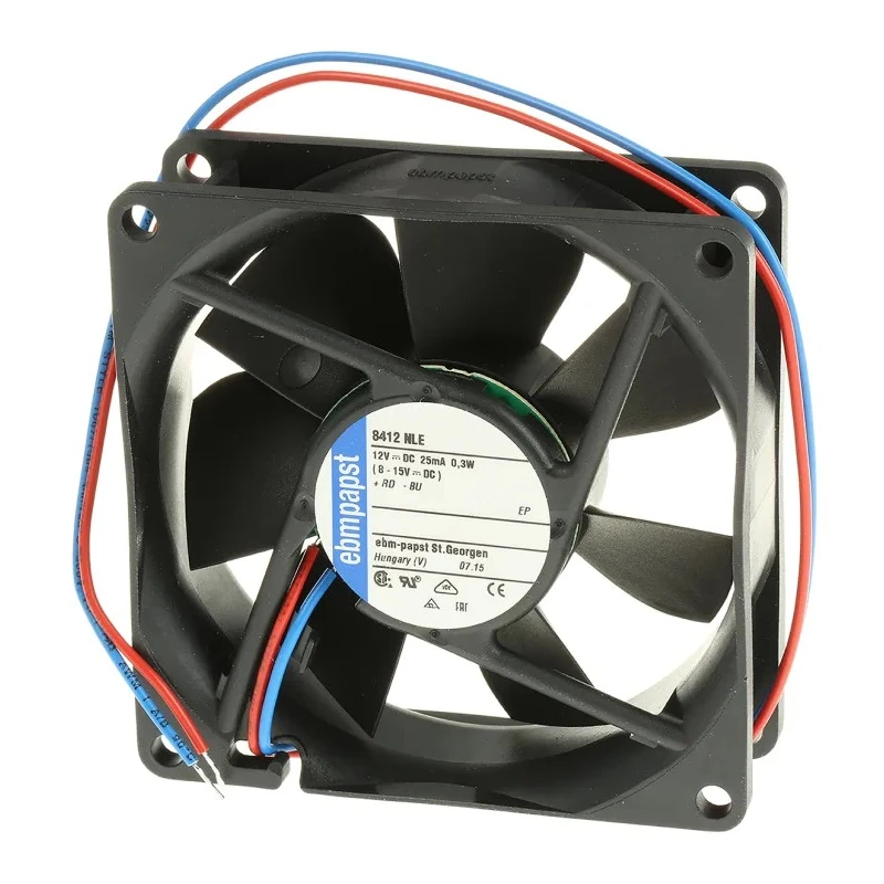 ebm-papst 8400 N Series Axial Fan , 12V DC, 33 m³/h, 300 mW, 25 mA Max, IP68, Brushless External Rotor Motor, 80 x 80 x 25 mm