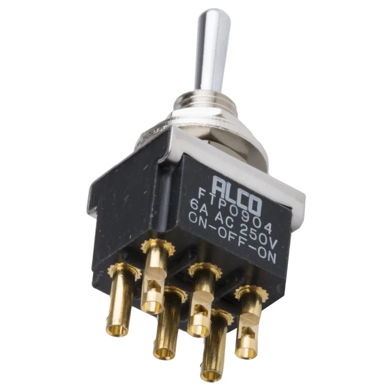 TE Connectivity Panel Mount Toggle Switch DPDT On-Off-On Solder Terminal 12V DC 250V AC IP68S FTP0904