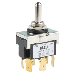 TE Connectivity Toggle Switch Panel Mount On-Off-On DPDT Tab Terminal 30 V DC IP67 Brass Actuator AWTT1504