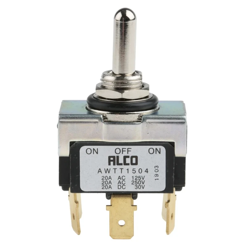 TE Connectivity Toggle Switch Panel Mount On-Off-On DPDT Tab Terminal 30 V DC IP67 Brass Actuator AWTT1504