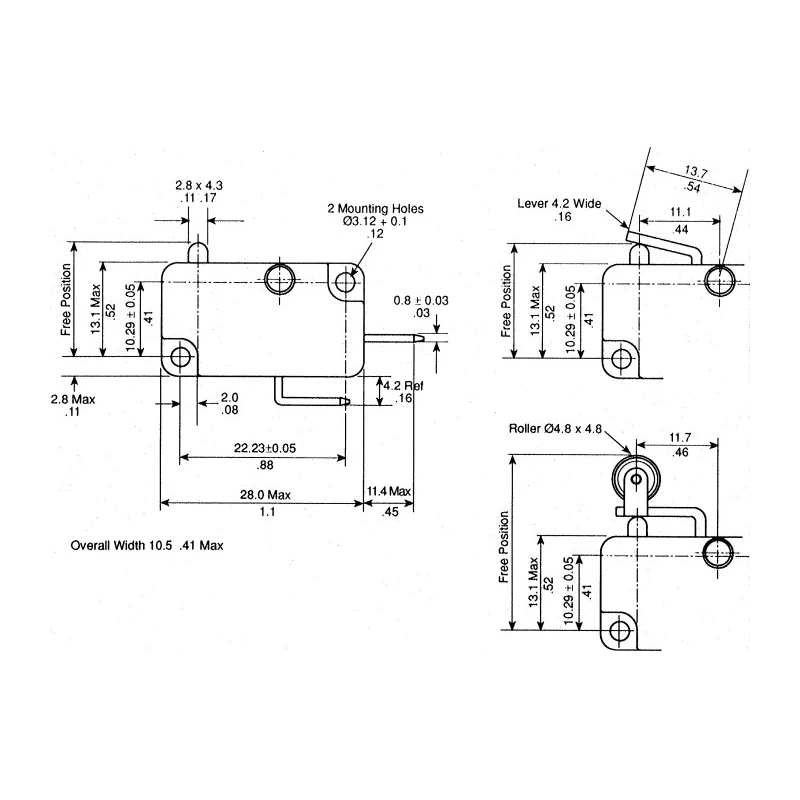 Saia-Burgess Roller Lever Micro Switch, Tab Terminal, 10A, 250 V AC, SPST, IP40 42681