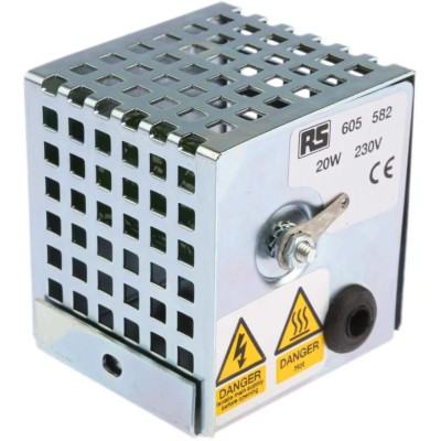 RS PRO Enclosure Heater 230V AC 20W IP20 Surface Temp 45°C Sheet Steel 65mm x 67mm 605-582