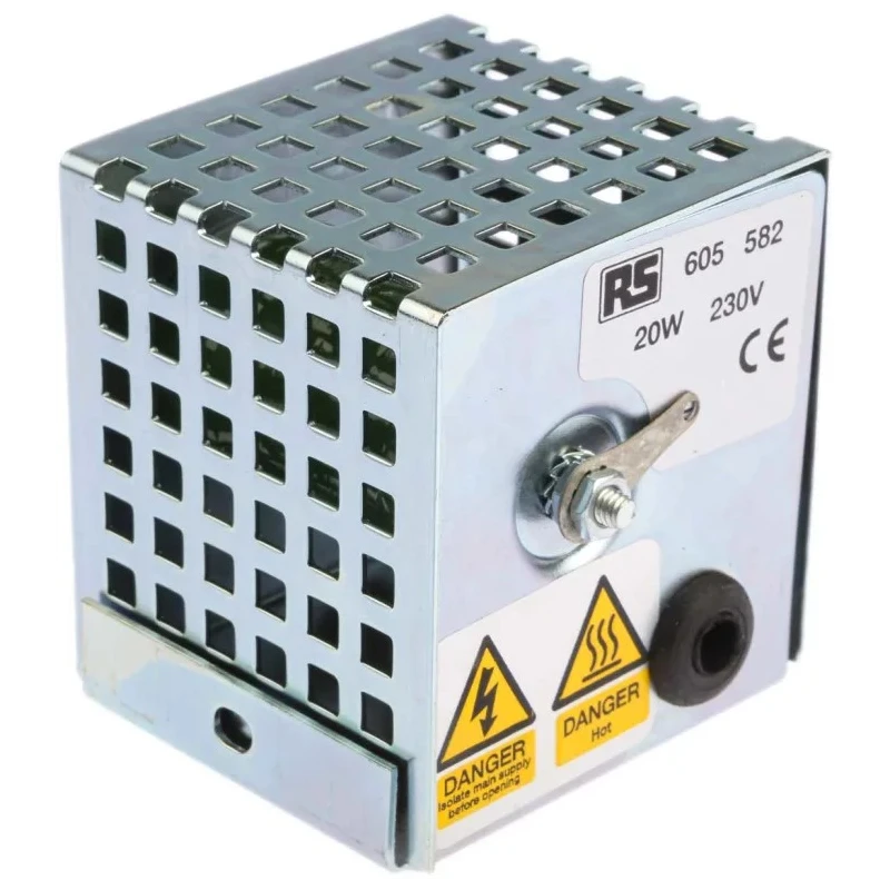 RS PRO Enclosure Heater 230V AC 20W IP20 Surface Temp 45°C Sheet Steel 65mm x 67mm 605-582