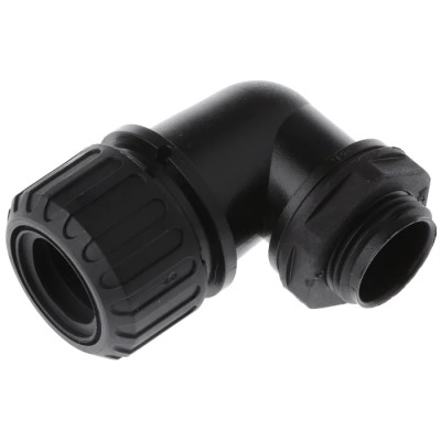 Adaptaflex Conduit Fitting, 21 mm Nominal Size, M20 Thread, Black, Polyamide 66, IP69K, IP67, IP66, IP68 ASF21/M20/90