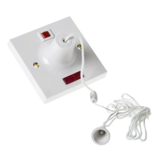 MK Electric 1 Way Ceiling Pull Switch White 50A Cord 1.5m BS 7671:2008/BS EN 60669-1:2000 3164 WHI