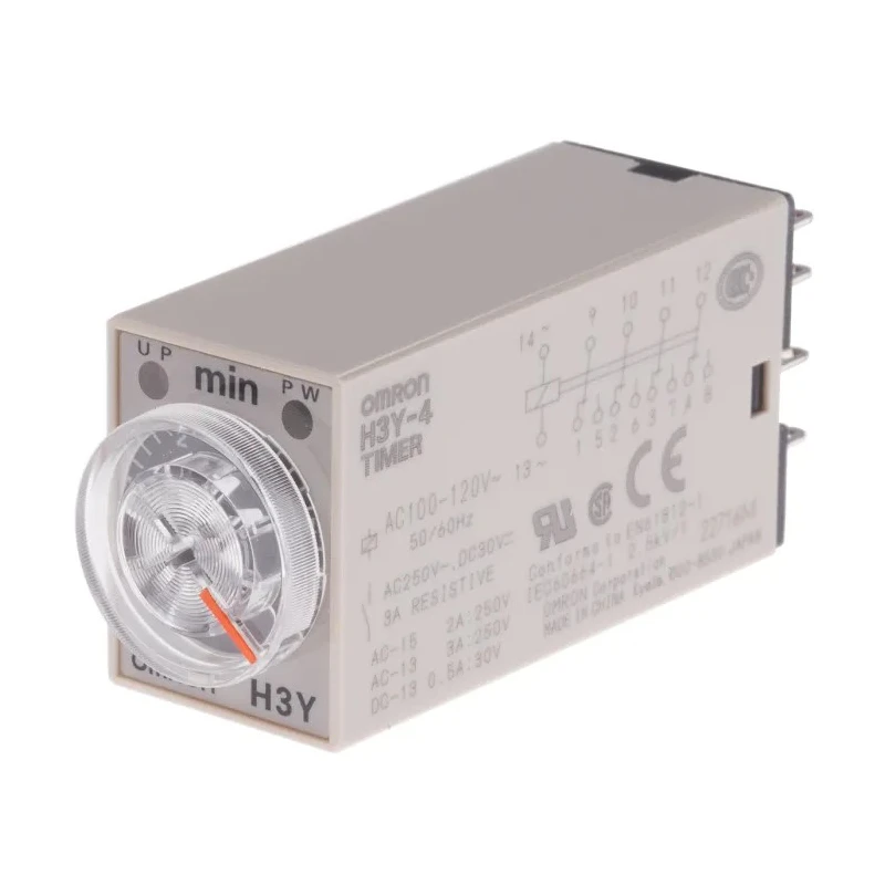 Omron DIN Rail Timer Relay 4-Contact, 100–120V AC, 125V DC, 0.2–5 min ON Delay, 4PDT, IP40 H3Y-4 100-120VAC 5M