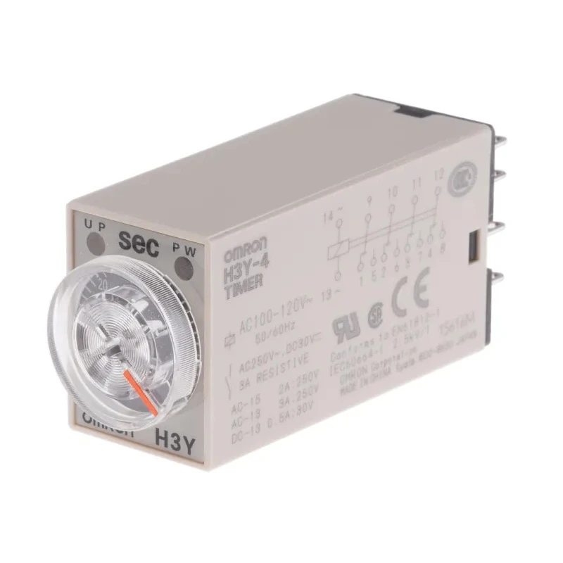 Omron DIN Rail Timer Relay, 4-Contact, ON Delay, 2–60 s, 100–120V AC, 125V DC, 5A, 4PDT, IP40, H3Y-4 100-120VAC 60S