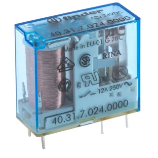 Finder PCB Power Relay 24V DC Coil 10A SPDT for PCB Mounting, Silver Alloy Contacts, Series 40 40.31.7.024.0000