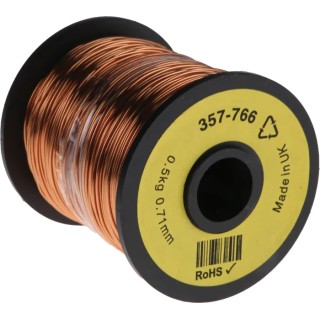 RS PRO Enamelled Copper Wire, 0.78 mm OD, 0.71 mm Cross Sectional Area, 120 m Reel, 155°C, Single Core 357-766