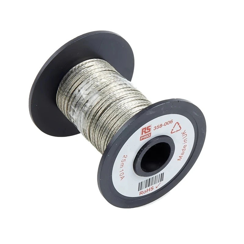 RS PRO Braided Wire, 0.5 mm² CSA, 1.9 x 0.6 mm Flat Tin Copper Wire, 25 m Reel, BS4109 358-006