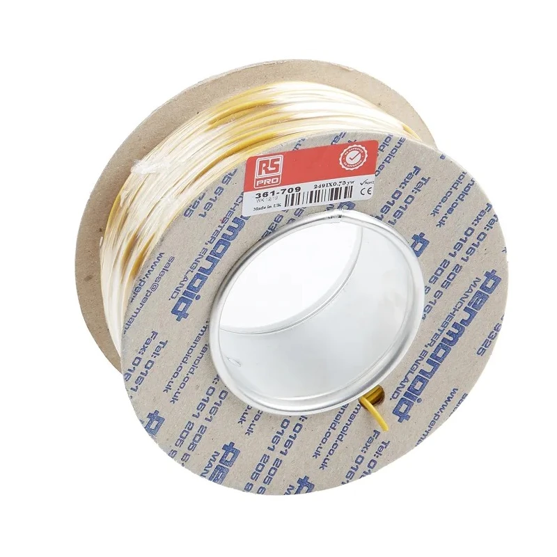 RS PRO H05V-K Series Yellow Equipment Wire, 18 AWG, 24 x 0.2 mm Copper Strands, PVC Insulation, 100 m Reel, 500V 361-709