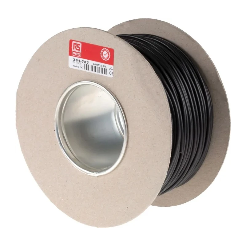 RS PRO H07V-K Series Black Hook Up Wire 15 AWG 30 x 0.25 mm 100 m Polyvinyl Chloride 750V 361-787